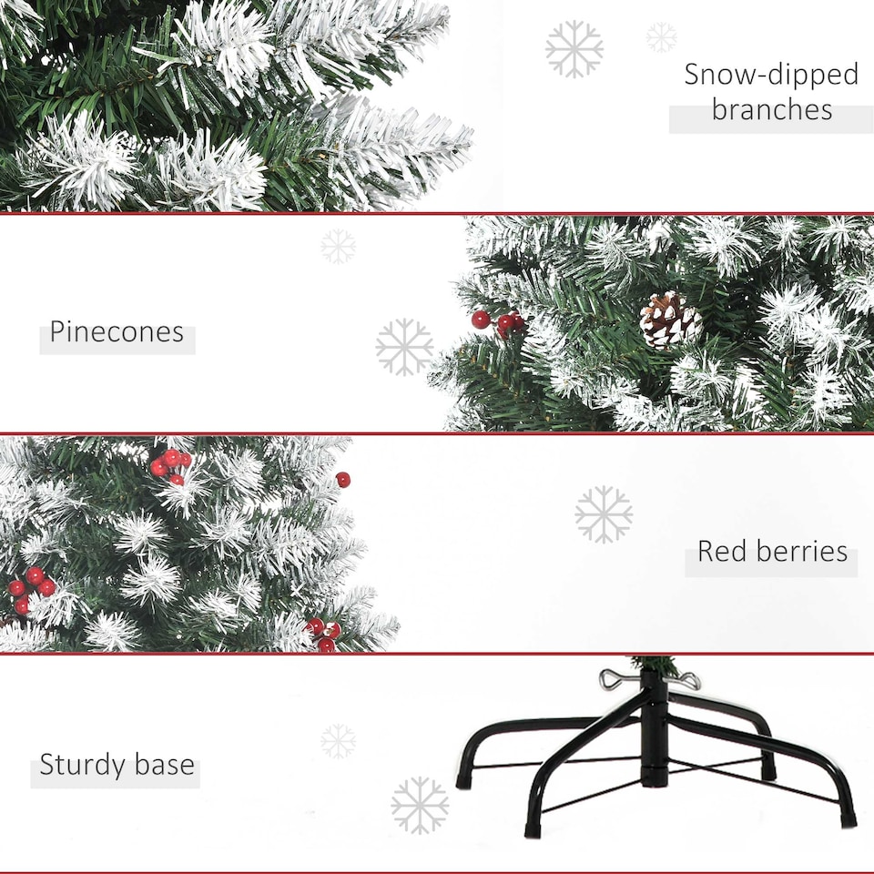 image 1 of HOMCOM 6FT Artificial Christmas Tree mas Pencil Tree with Red Berries and Pinecones Holiday Home Indoor Decoration with Foldable Feet, Green