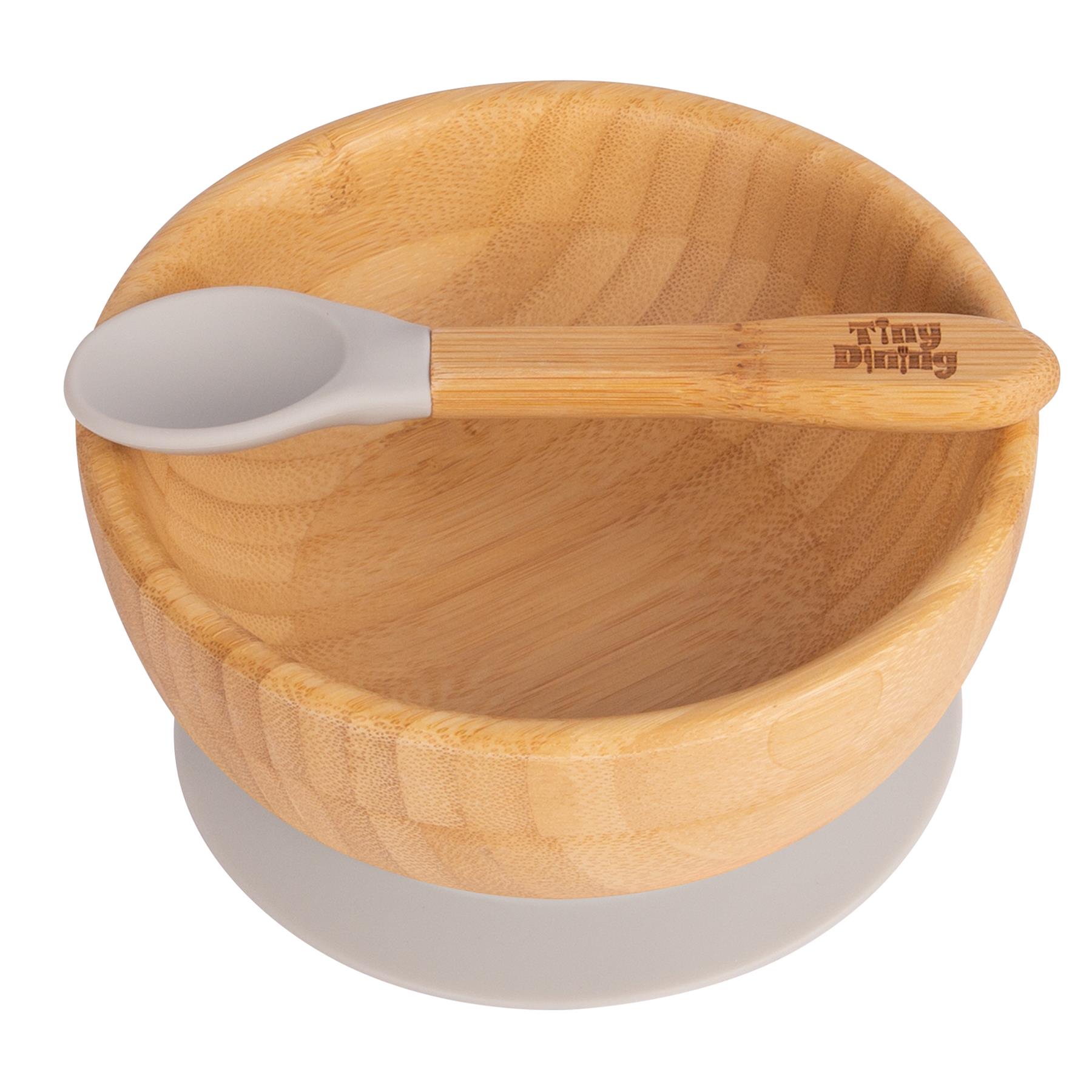 Tiny Dining Children's Bamboo Suction Bowl& Spoon Set - Grey