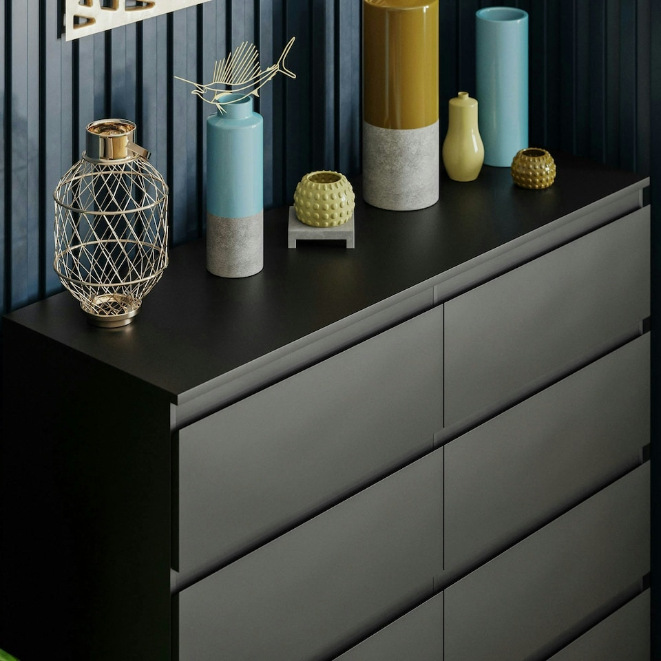 image 1 of Vida Designs Denver 8 Drawer Chest of Drawers Bedroom Storage, Black