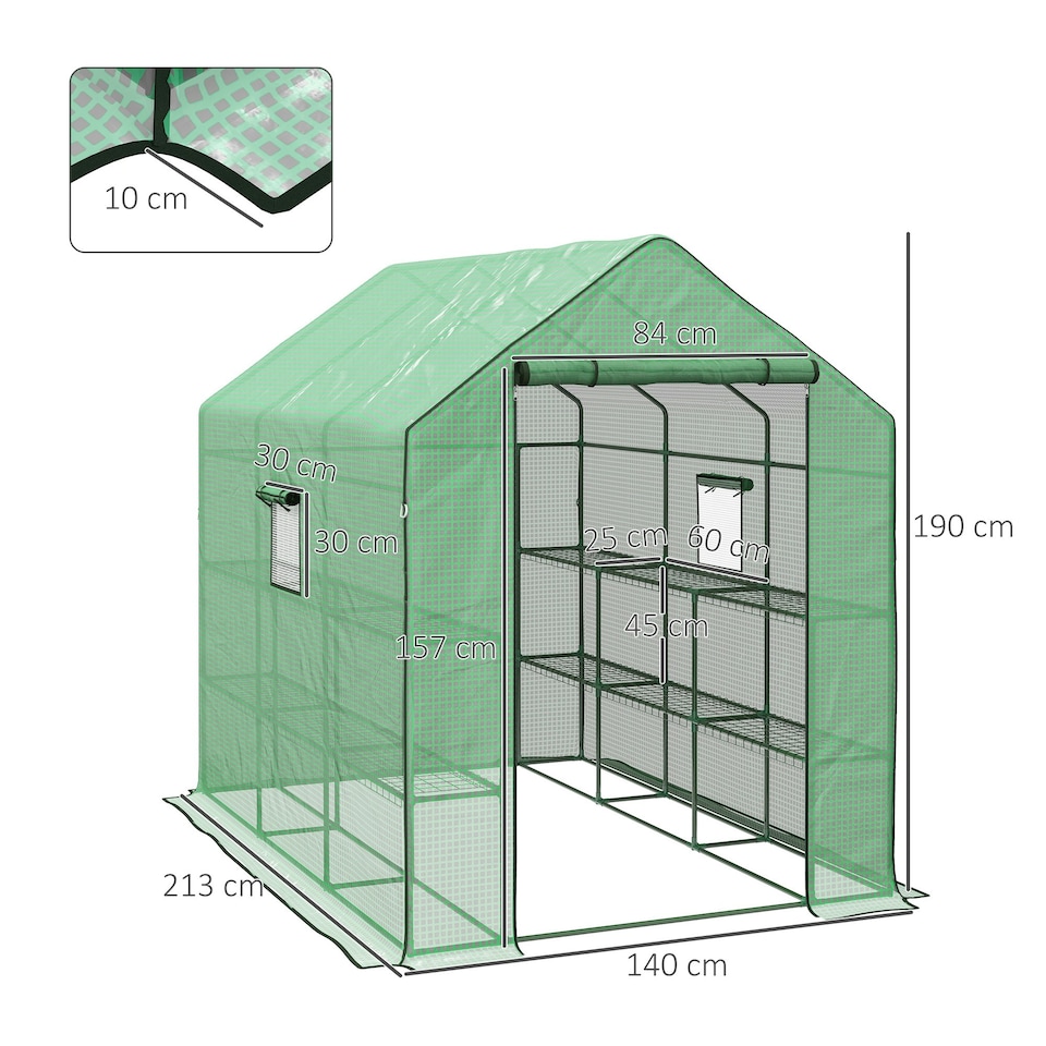 image 1 of Outsunny Walk-in Outdoor Green House with Door and Mesh Windows, Green