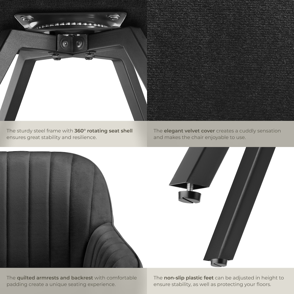 image 1 of Lounge Armchair Living Room Accent Chair 360 Swivel Slim Steel Legs Velvet Fabric | Black | black | 4