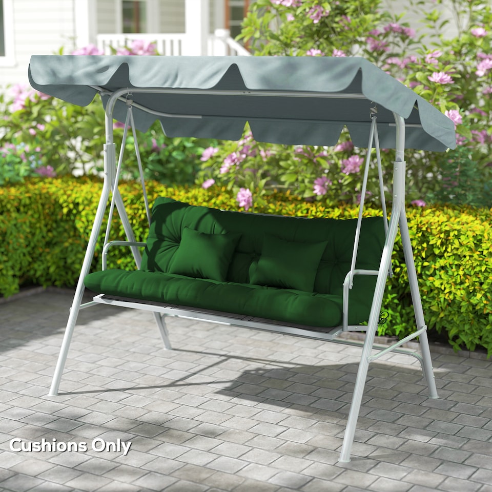 image 1 of Outsunny Outdoor Seat Cushions Back Cushion with 2 Pillows, Seat Pads | Green | Green | Seat cushion: 150x50x10cm, Back cushion: 150x50x10cm, Pillow: 40x30x15cm