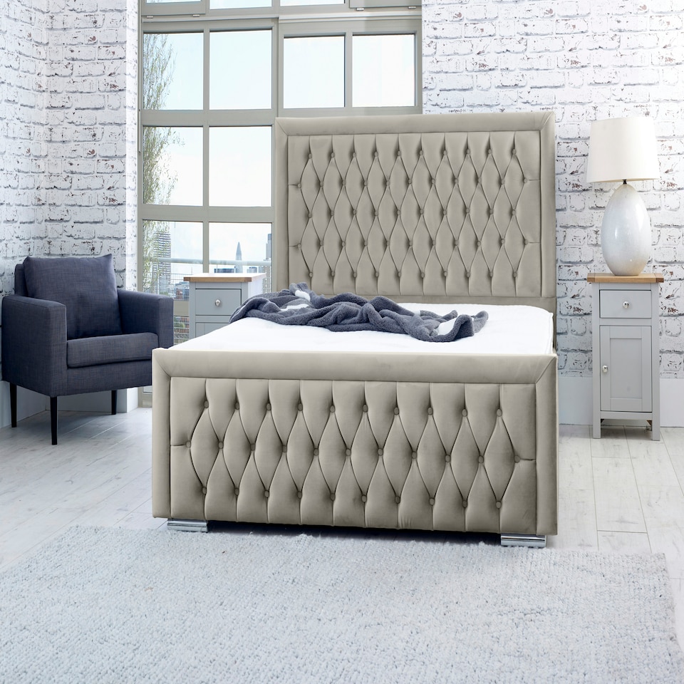Piera Plush Double Bed Frame - Grey