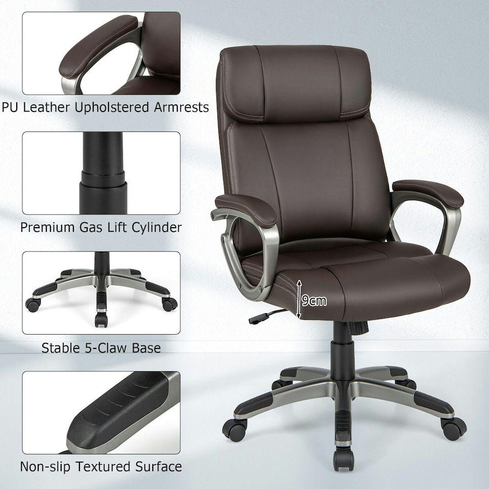 image 1 of COSTWAY Executive Office Chair Computer Desk Chair Brown Brown