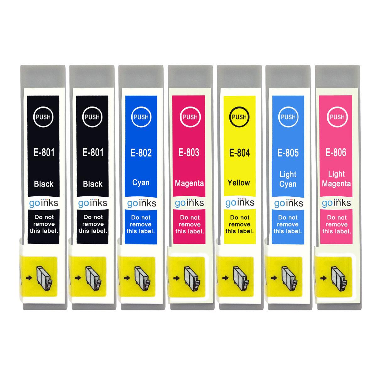 1 Go Inks Set of 6 +extra Black Ink Cartridges to replace Epson T0807+801 Compatible/non-OEM for Epson Stylus Photo Printers (7 Inks)