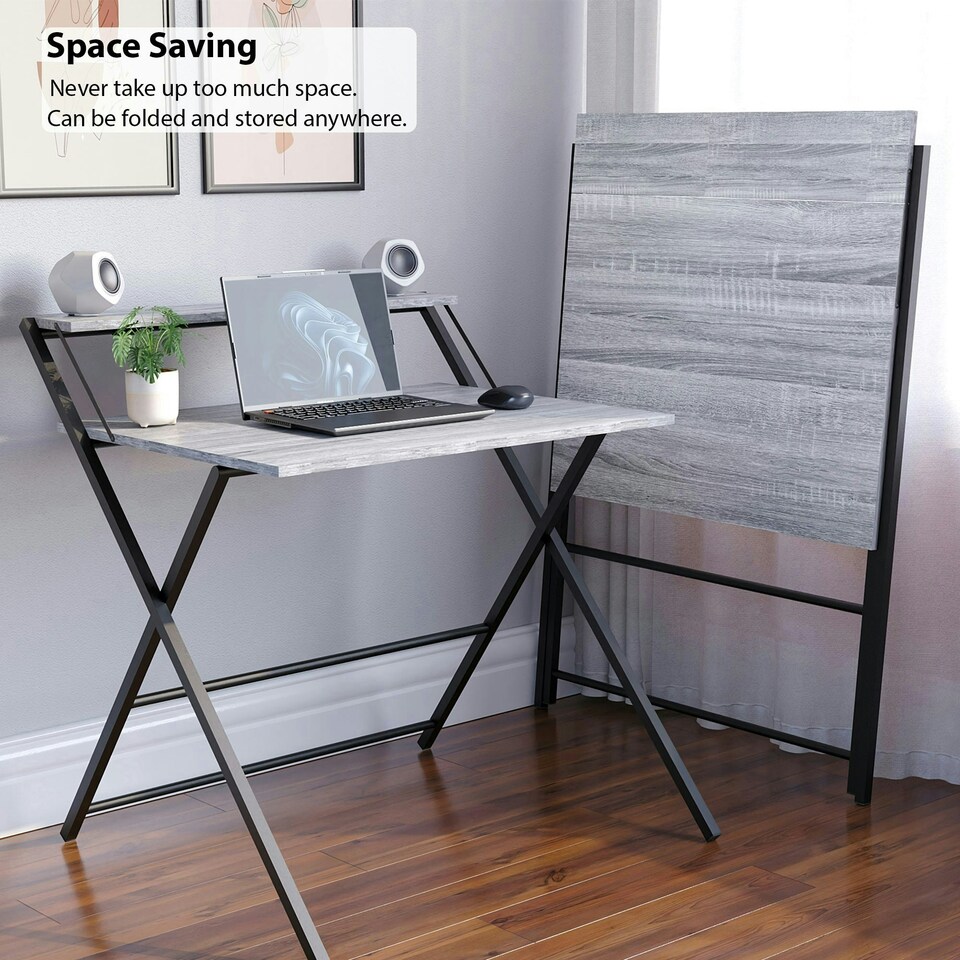 image 1 of Vida Designs Brooklyn Foldable Computer Desk Home Office Workstation, Grey