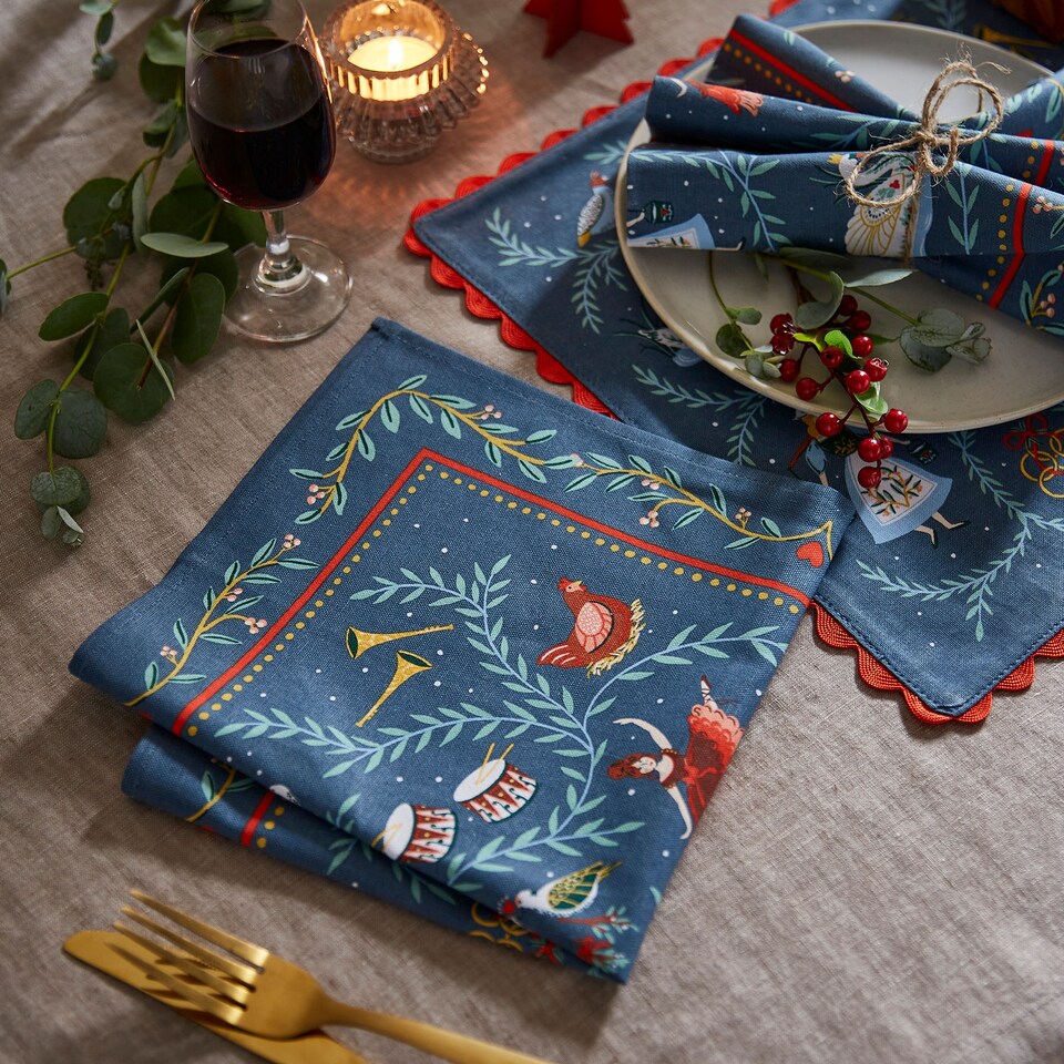 image 1 of Ulster Weavers 12 Days of Christmas Napkins - 2 Pack Blue