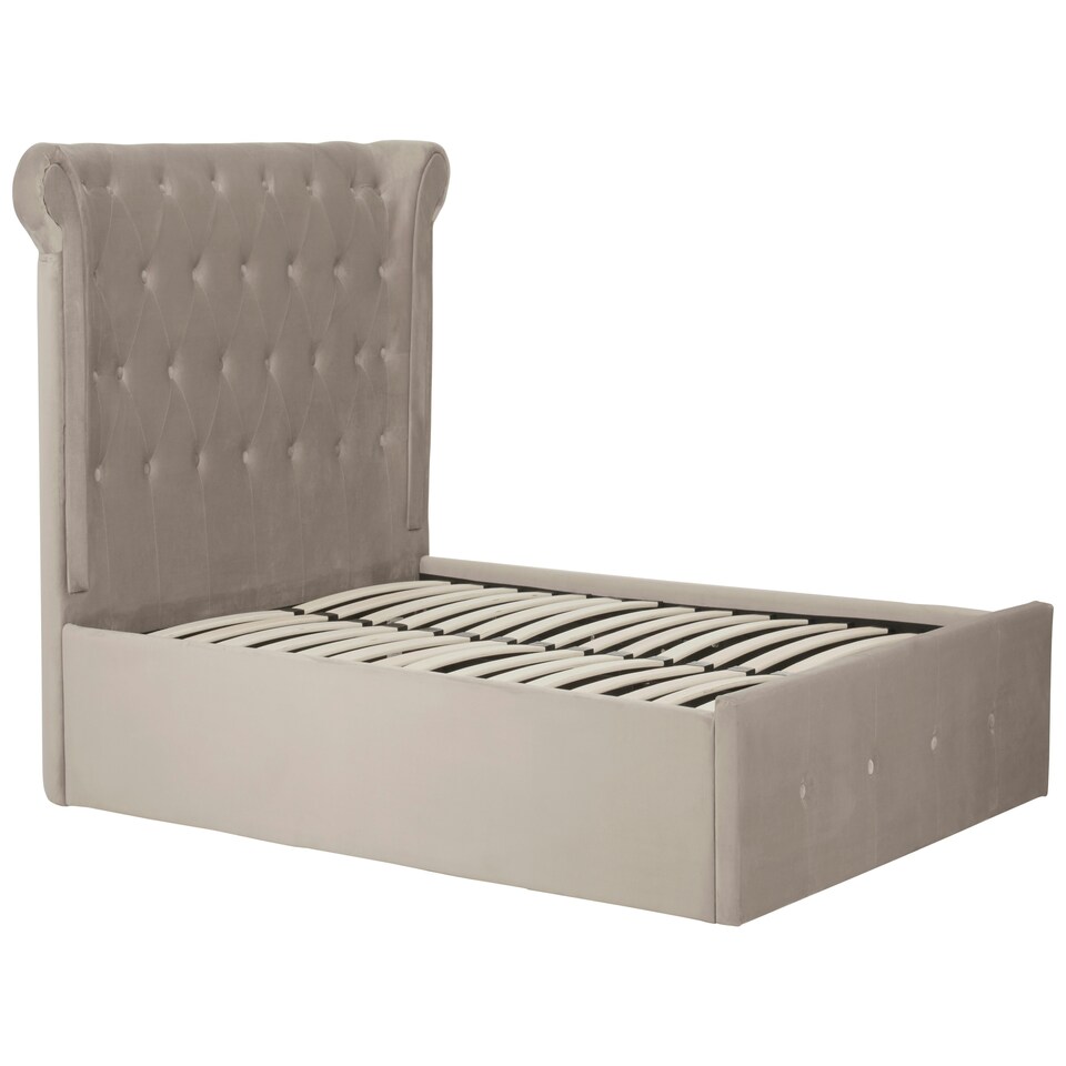 image 1 of Interiors By Premier Contemporary Mink Double Ottoman Bed, Elegant Winged Headboard Bedroom Bed, Ottoman Stud Detailed Bed