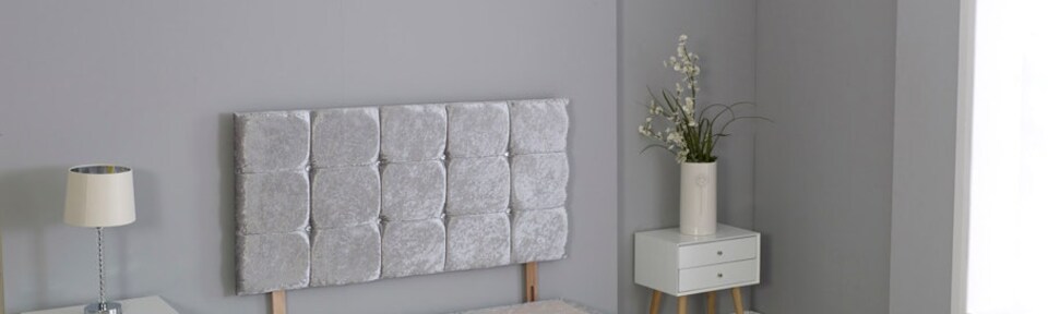 Crushed Velvet Silver Cube Headboard | Silver | 6FT Superking 20"inch Headboard