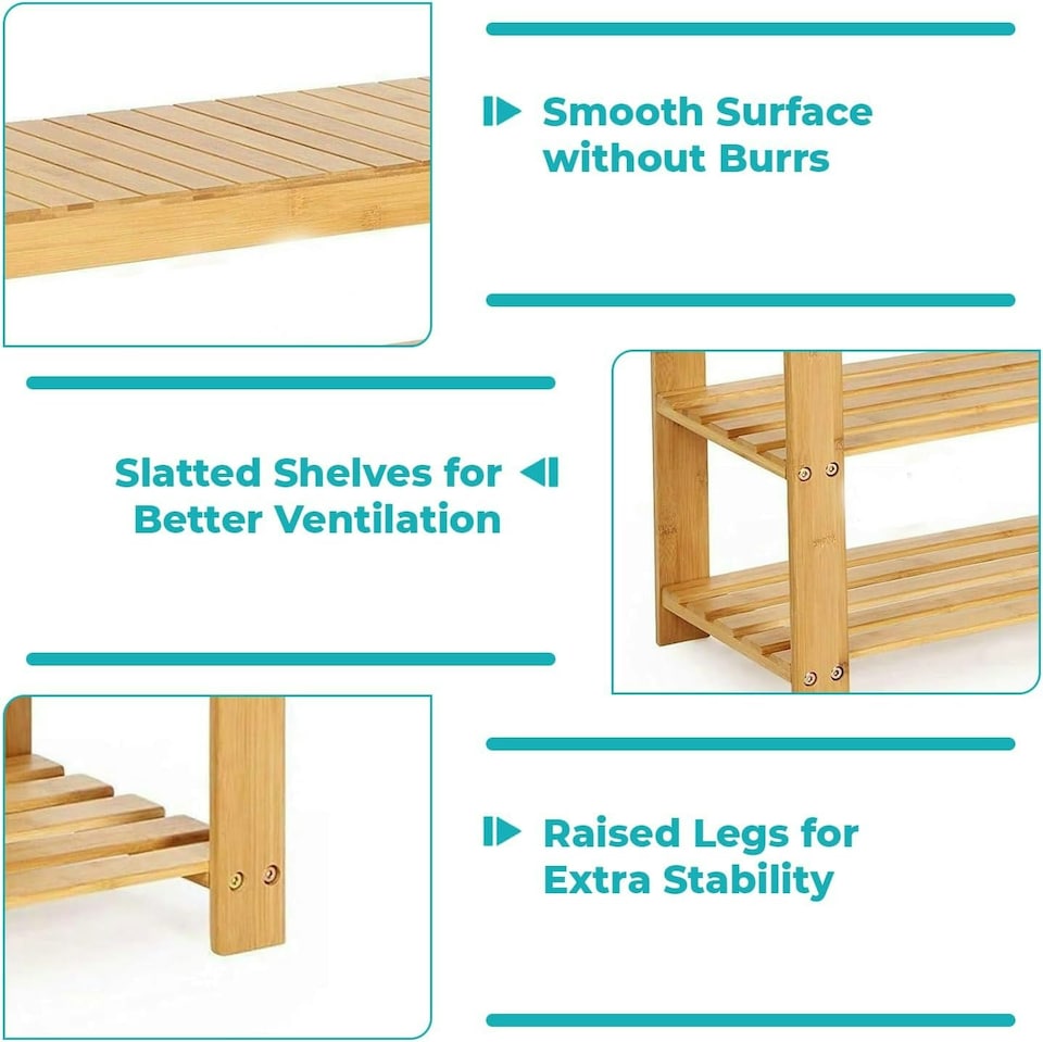 image 1 of Bamboo Shoe Bench 3-Tier Shoe Rack Stand Seater Shoes Organizer Storage Shelf | Brown | 1