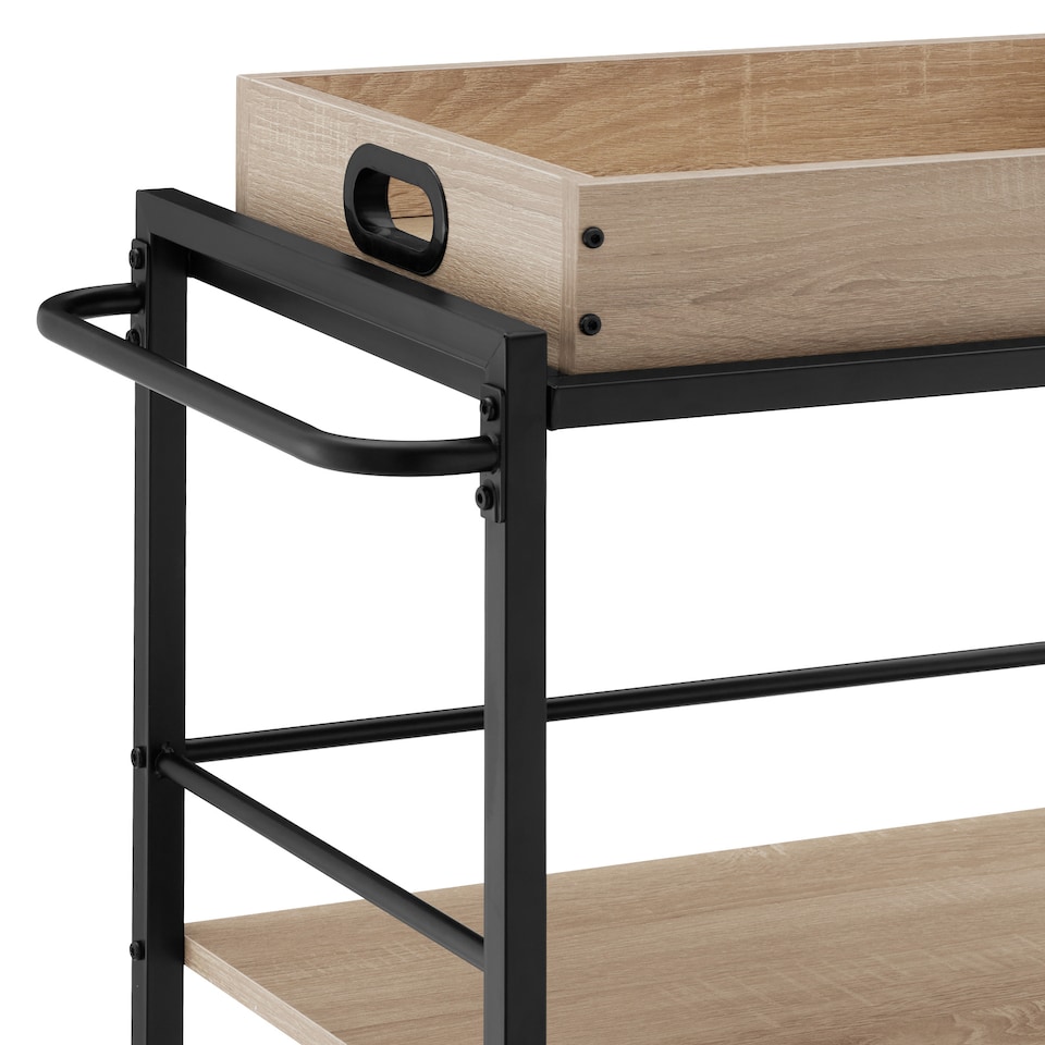 image 1 of Drinks Trolley Worcester - 3 shelves and removable tray, 4 swivel castors with parking brake | Brown | industrial wood light, oak Sonoma | 65 x 41,50 x 87 cm | 1