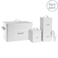 Harbour Housewares 4 Piece White Vintage Metal Kitchen Canisters Set Utility Storage Utility Containers Storage Box Storage Container