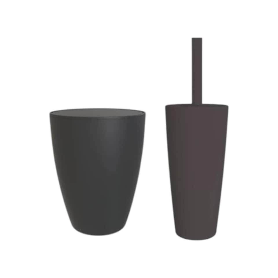 image 1 of Blue Canyon Boda Toilet Brush with Ventilated Holder and 12L Compact Swing Lid Waste Bin Black