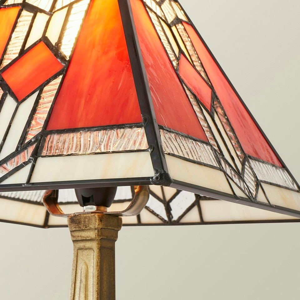 image 1 of ValueLights Tiffany Red Stained Glass Shade Brass Table Lamp Red