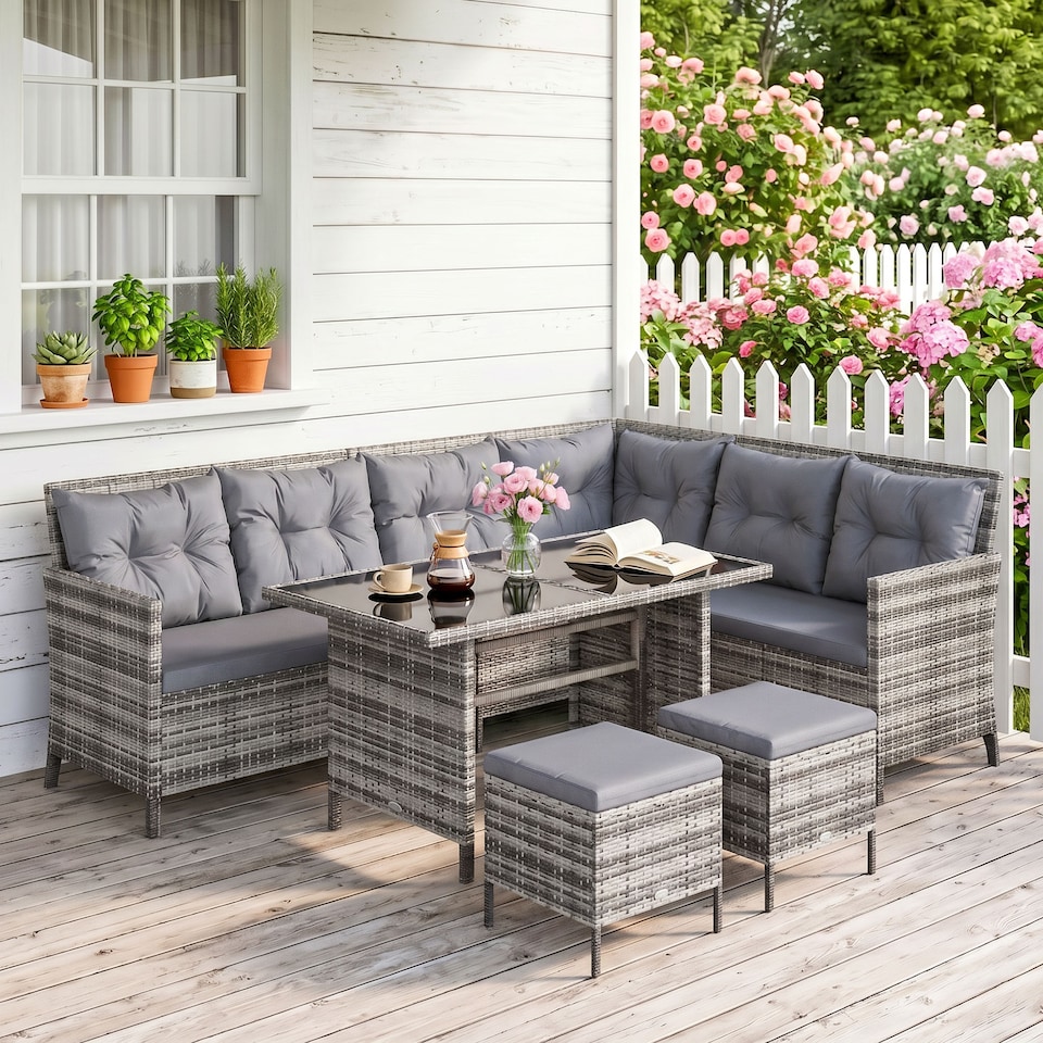 image 1 of Outsunny 6 PCs Patio wicker Sofa Set Rattan Chair Furniture w/ Glass & Cushioned