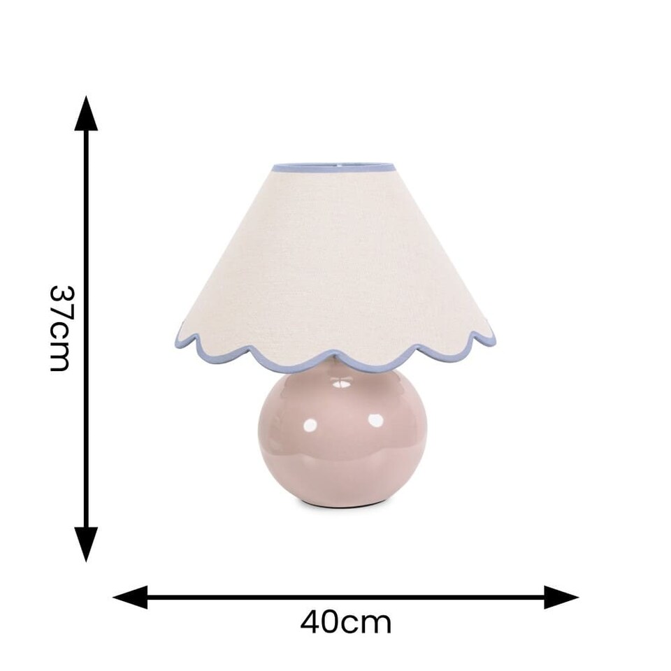 image 1 of ValueLights Bosco Natural Stone Globe Ceramic Table Lamp with Linen Blue Trim Scallop Lamp Shade
