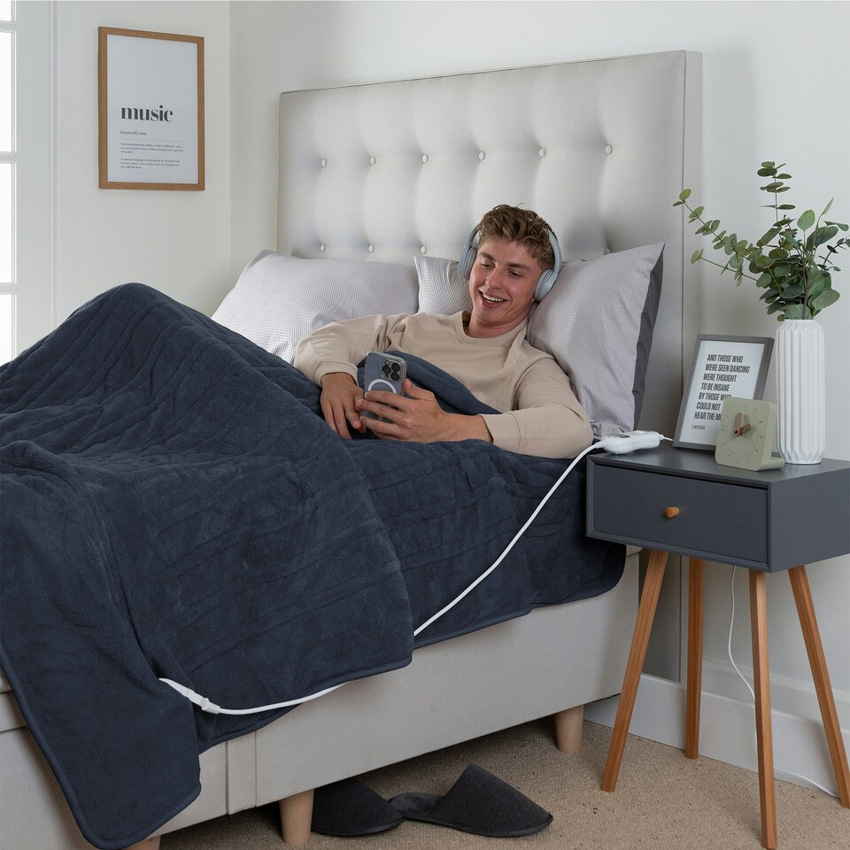 image 1 of Slumberdown Comfy Hugs Heated Throw, Indigo Blue