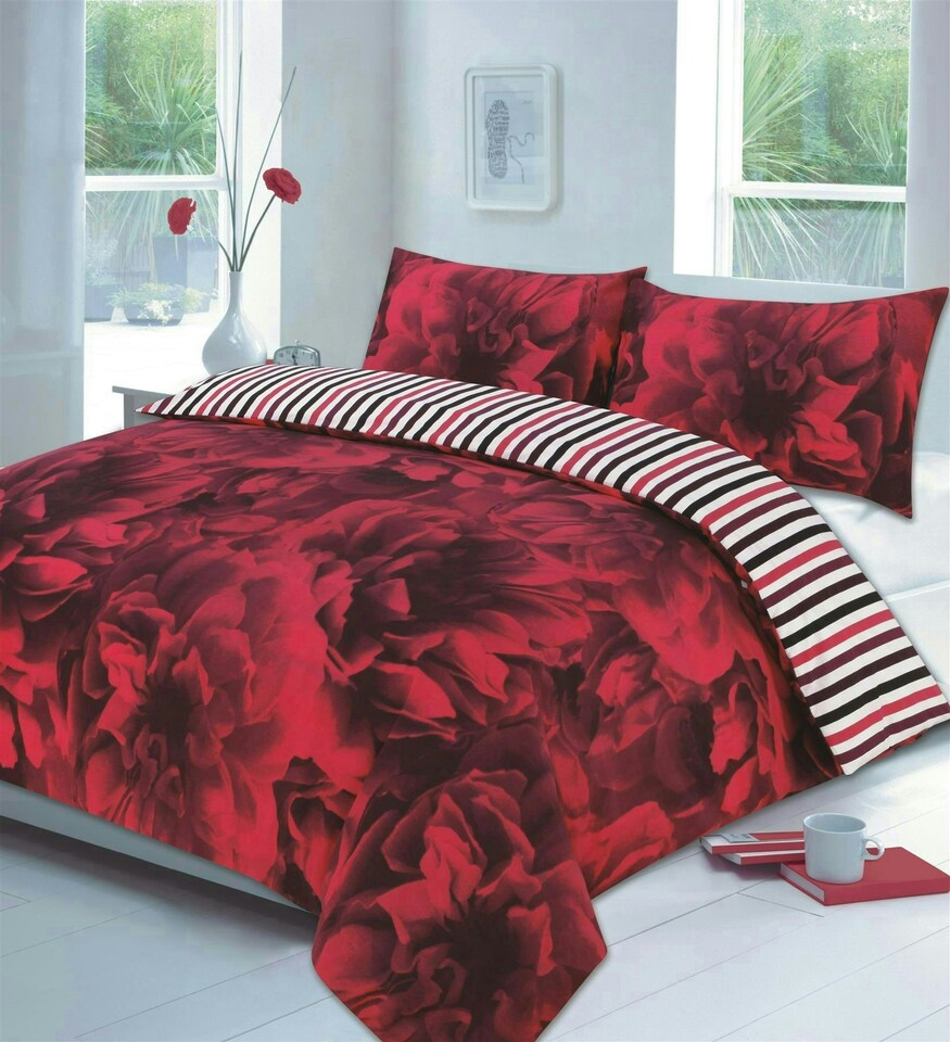 image 1 of Roses Duvet Cover Set - Super King - Red
