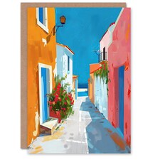 Greek Coastal Village Street Calm Sunny Him Her Card