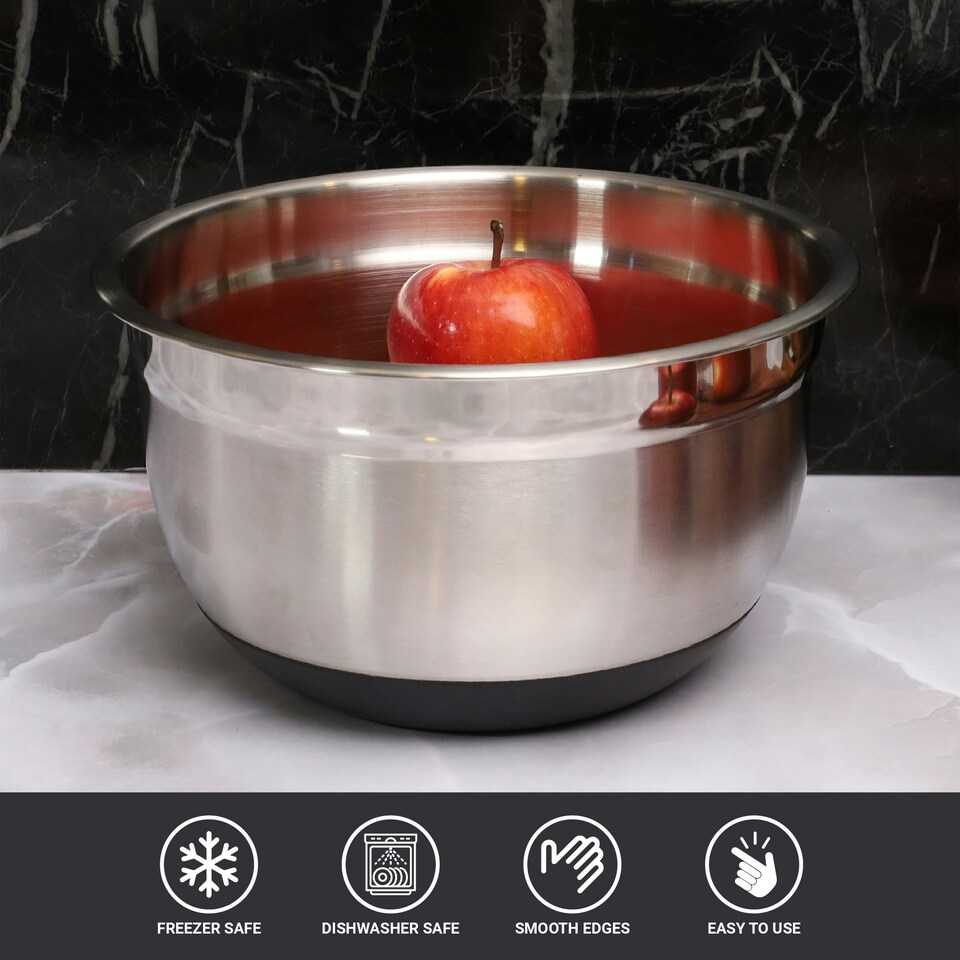 image 1 of Buckingham Stainless Steel Deep Salad / Mixing bowl with black silicone base 2.7 Litre/ 21.5 cm