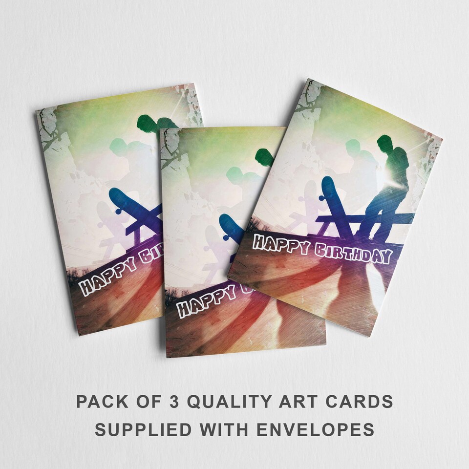 image 1 of Skateboard Grunge Style Birthday Greeting Card Urban Sports 3 Pack Blank Inside