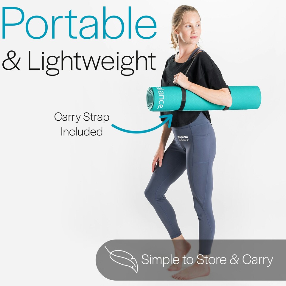 image 1 of TPE Yoga Mat with Strap (6mm Thick) - Green