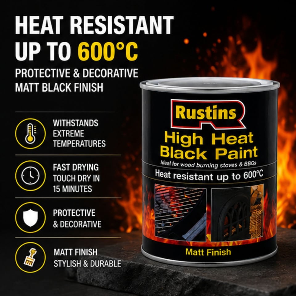 image 1 of Rustins High Heat Paint 600C Black 250Ml - HRBL250