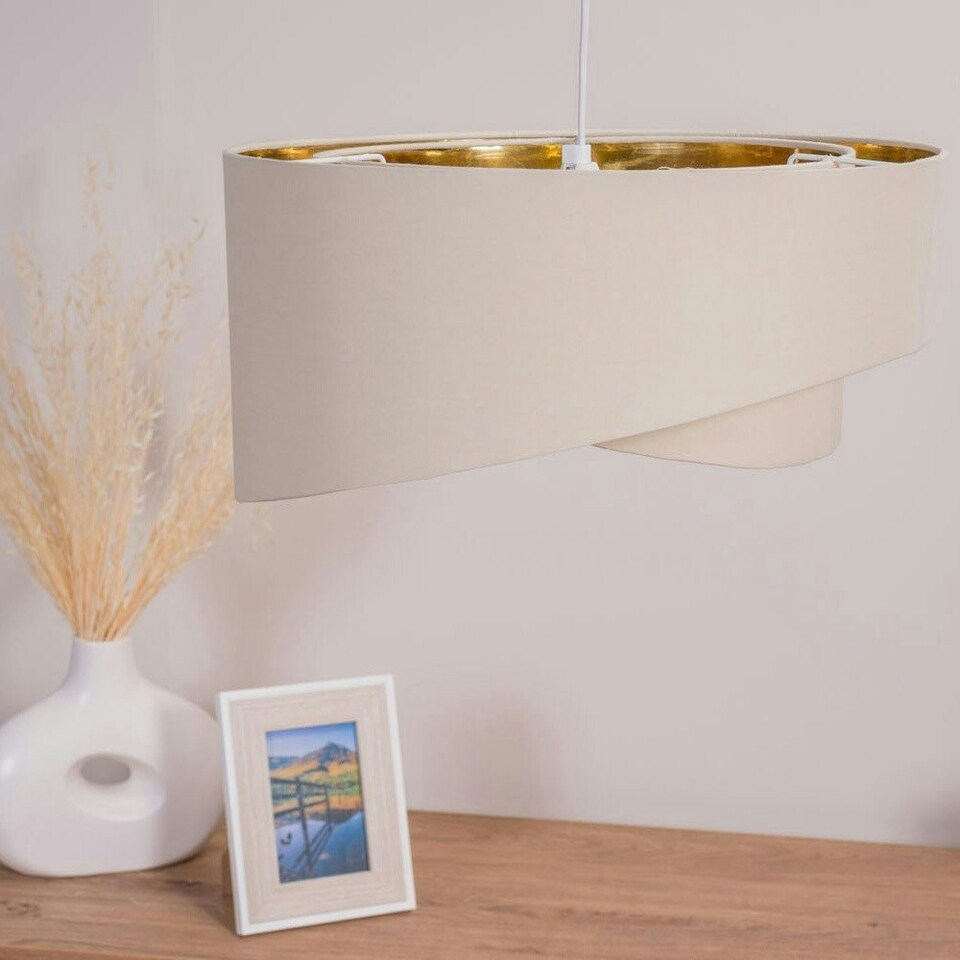 image 1 of ValueLights Trekan Fabric Textured Cream Drum Ceiling Pendant Shade and LED Bulb