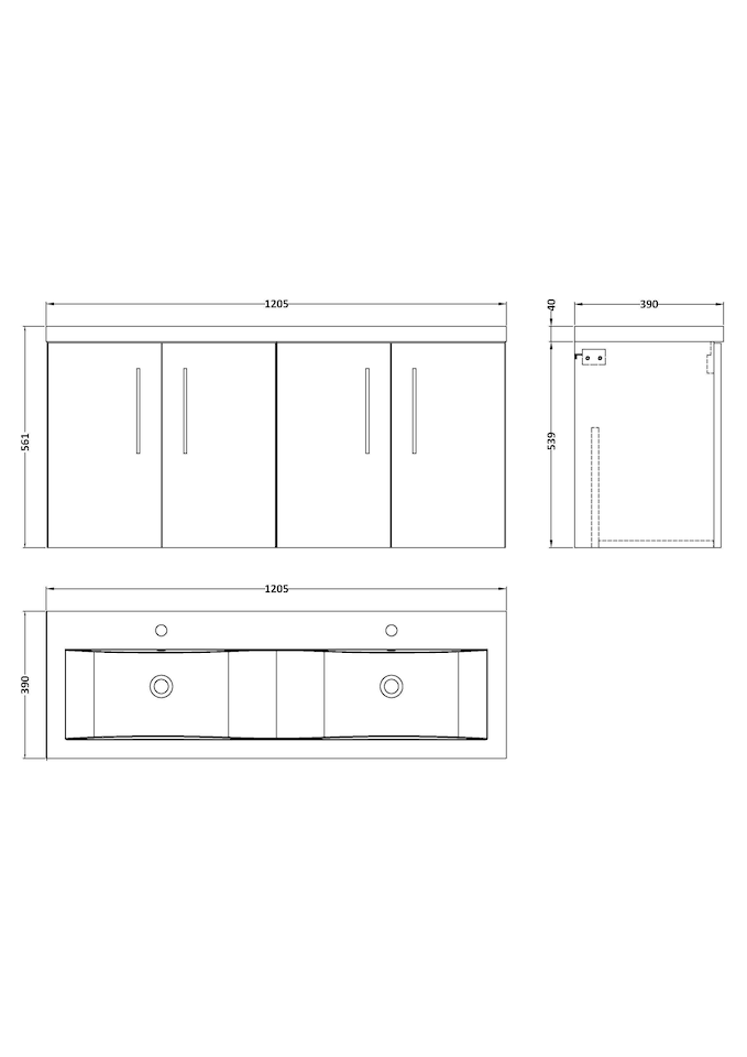 image 1 of Balterley Level Wall Hung 4 Door Vanity Unit with Double Basin for Modern Bathroom Storage | Grey | Satin Soft Black