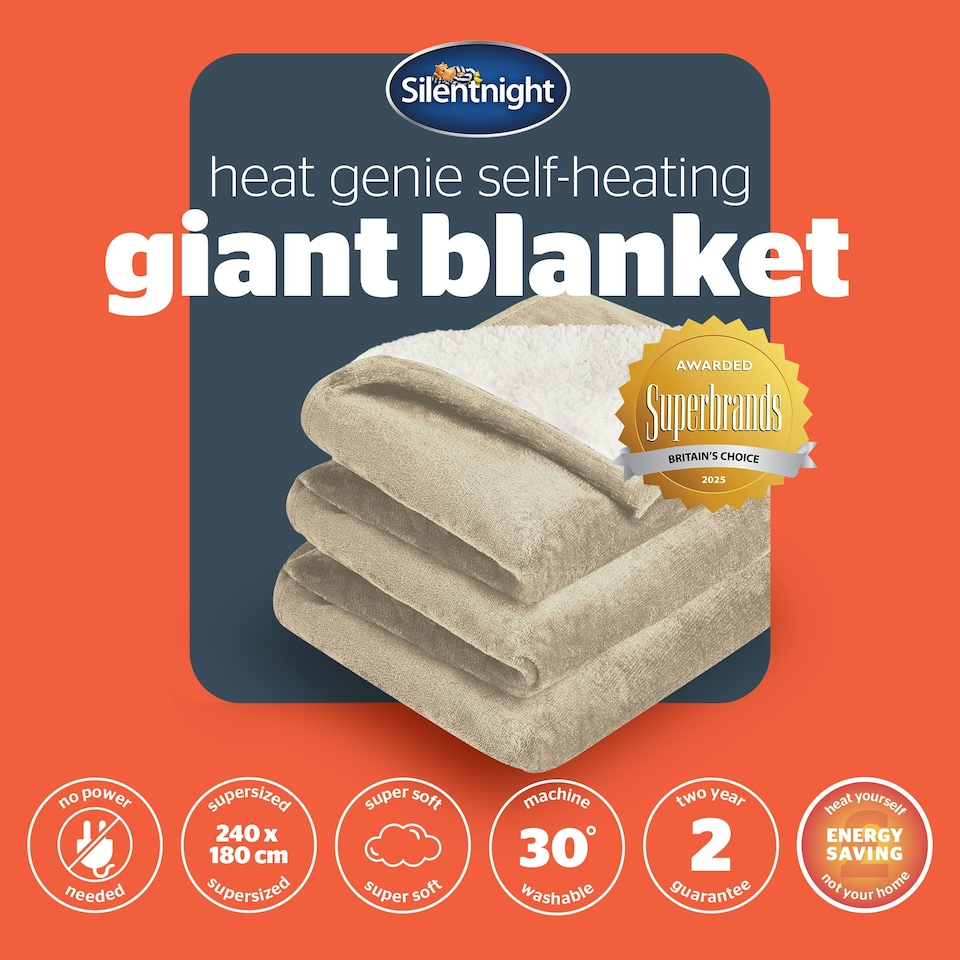 image 1 of Silentnight Heat Genie Self Heating Giant Blanket Cream | Natural