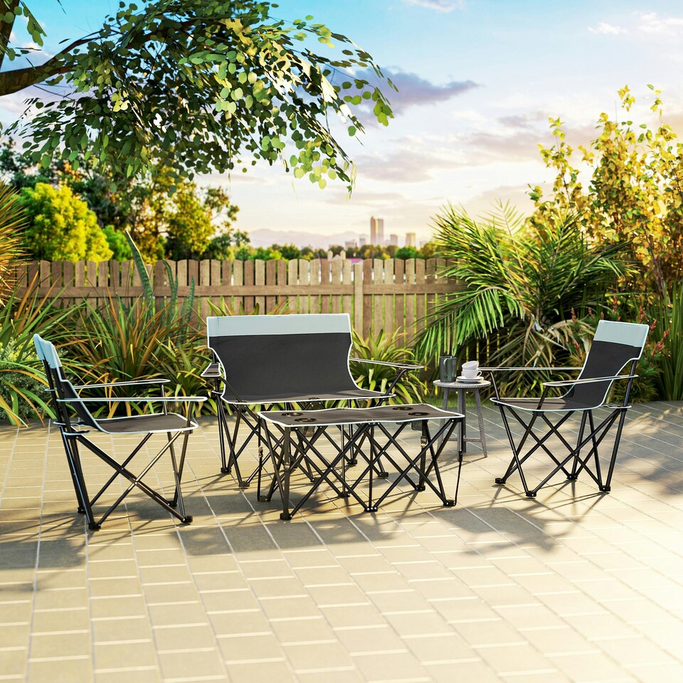 image 1 of Outsunny 4 Piece Foldable Camping Table and Chairs Set, Grey