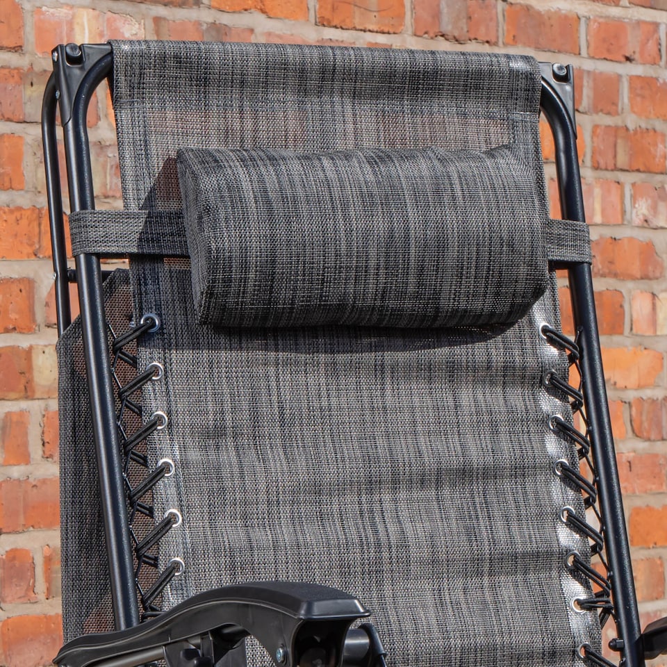 image 1 of Multi Position Garden Gravity Relaxer Chair Sun Lounger with Sun Canopy in Grey