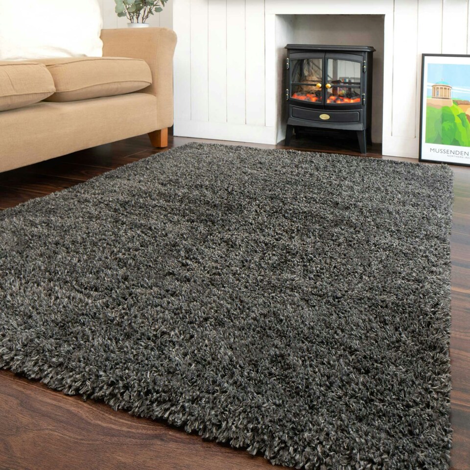 image 1 of KUKOON Slate Grey Deep Pile Shaggy Living Room Area Rug 60cm x 110cm