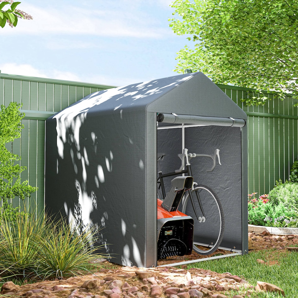image 1 of Outsunny 1.2 x 1.8m Garden Storage Shed Tent, Portable Shed Shelter with Galvanised Steel Frame and Large Door, for Motorbike, Garden Tools, Bike Storage | Grey | 1
