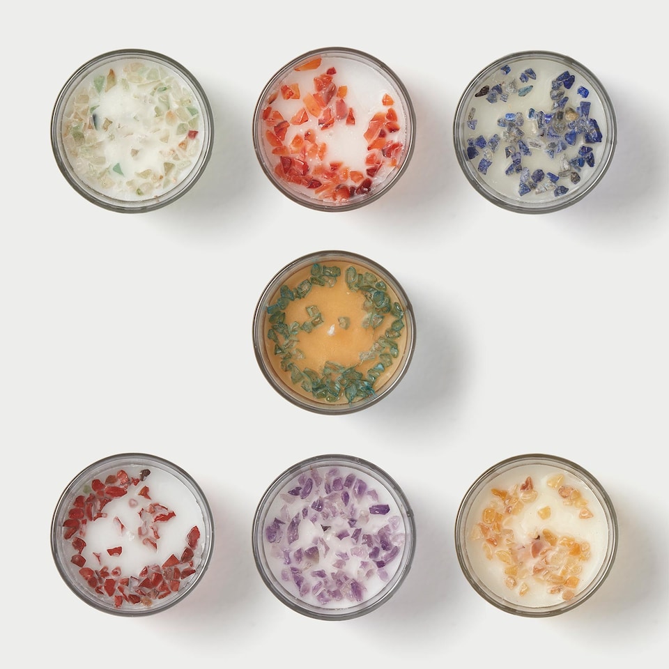 image 1 of Homescapes Chakra candles gift set with healing crystals – set of 7