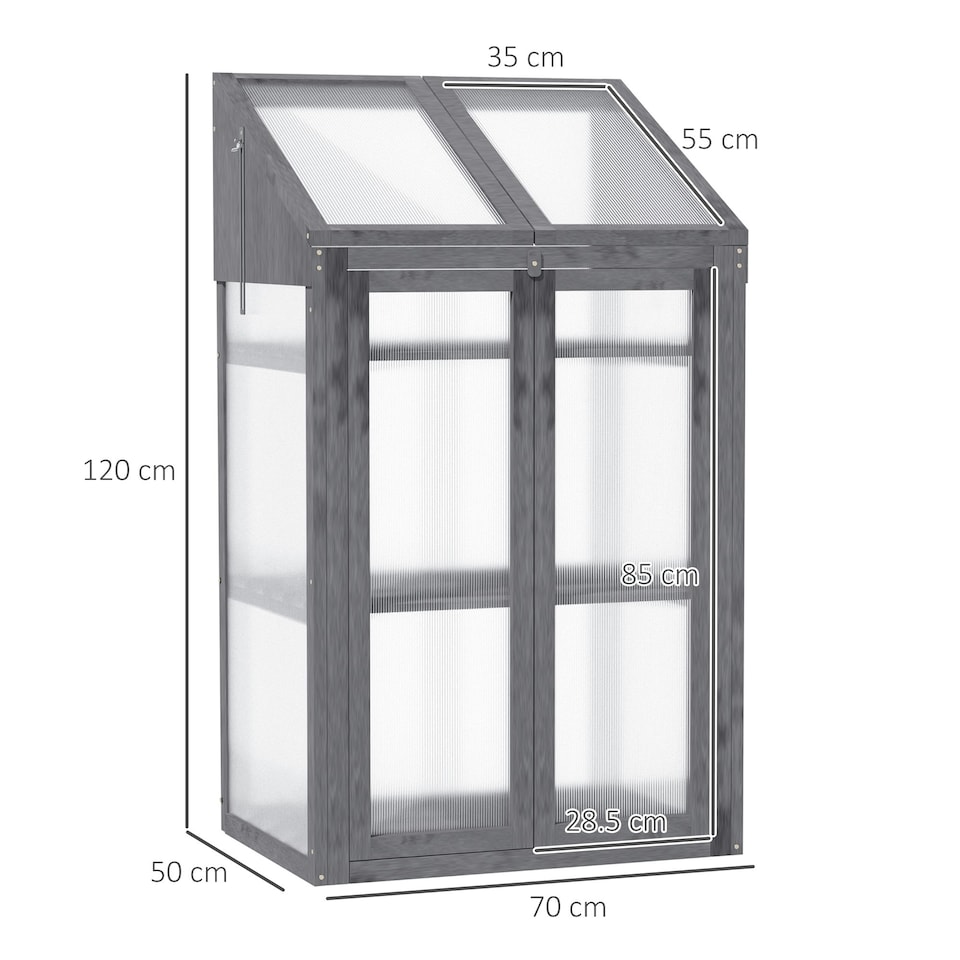 image 1 of Outsunny Wooden Greenhouse Cold Frame Grow House w/ Double Door for Flower Brown