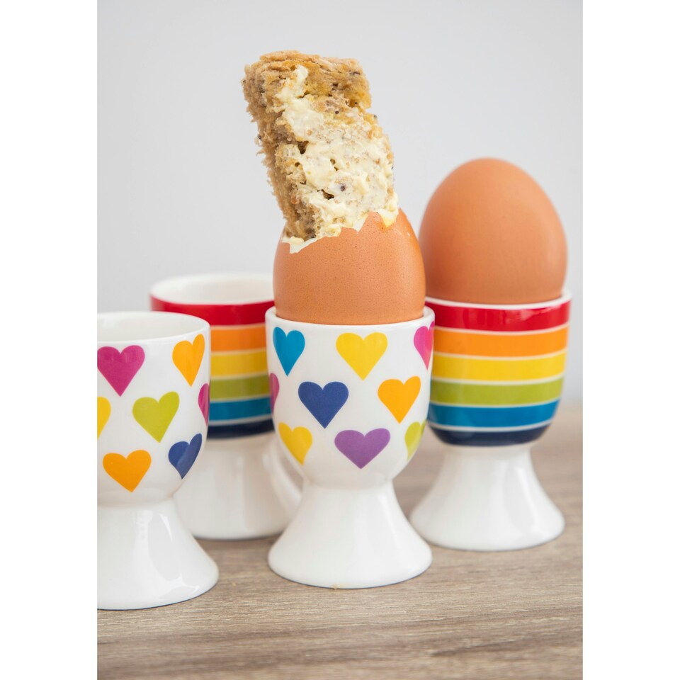 image 1 of KitchenCraft Egg Cup Set Multicolour Heart Striped 4 Piece