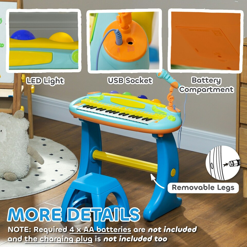 image 1 of AIYAPLAY 37-Key Kids Piano w/ Microphone, Stool, Record & Play Function