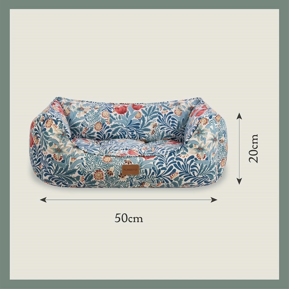 image 1 of Morris & Co Bower Print Square Box Dog & Cat Bed - Small Blue | S