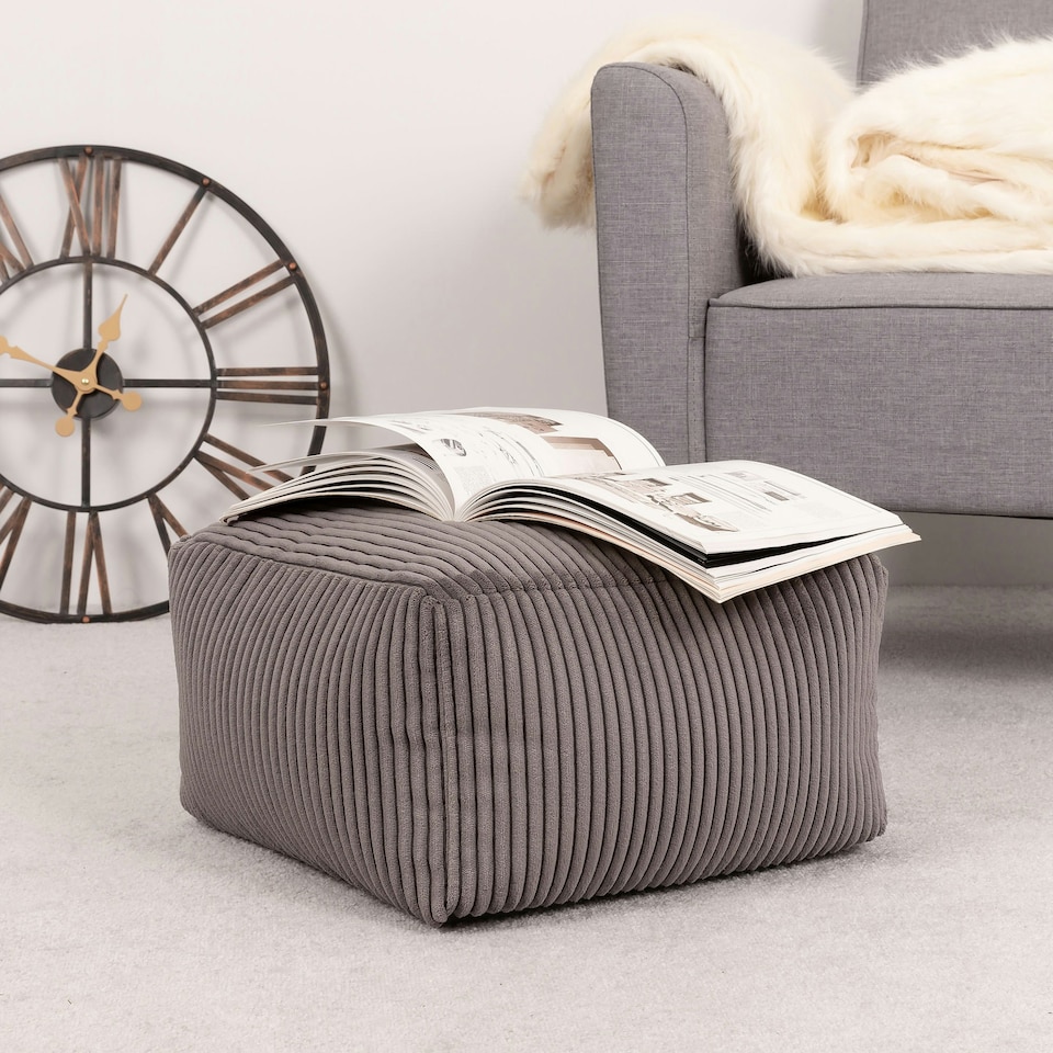 image 1 of icon Theo Beanbag Footstool Corduroy Charcoal Grey | Grey