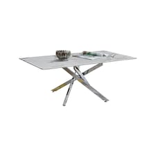 Furniturebox Leonardo Coffee Table White Glass Marble Effect Top Silver Legs