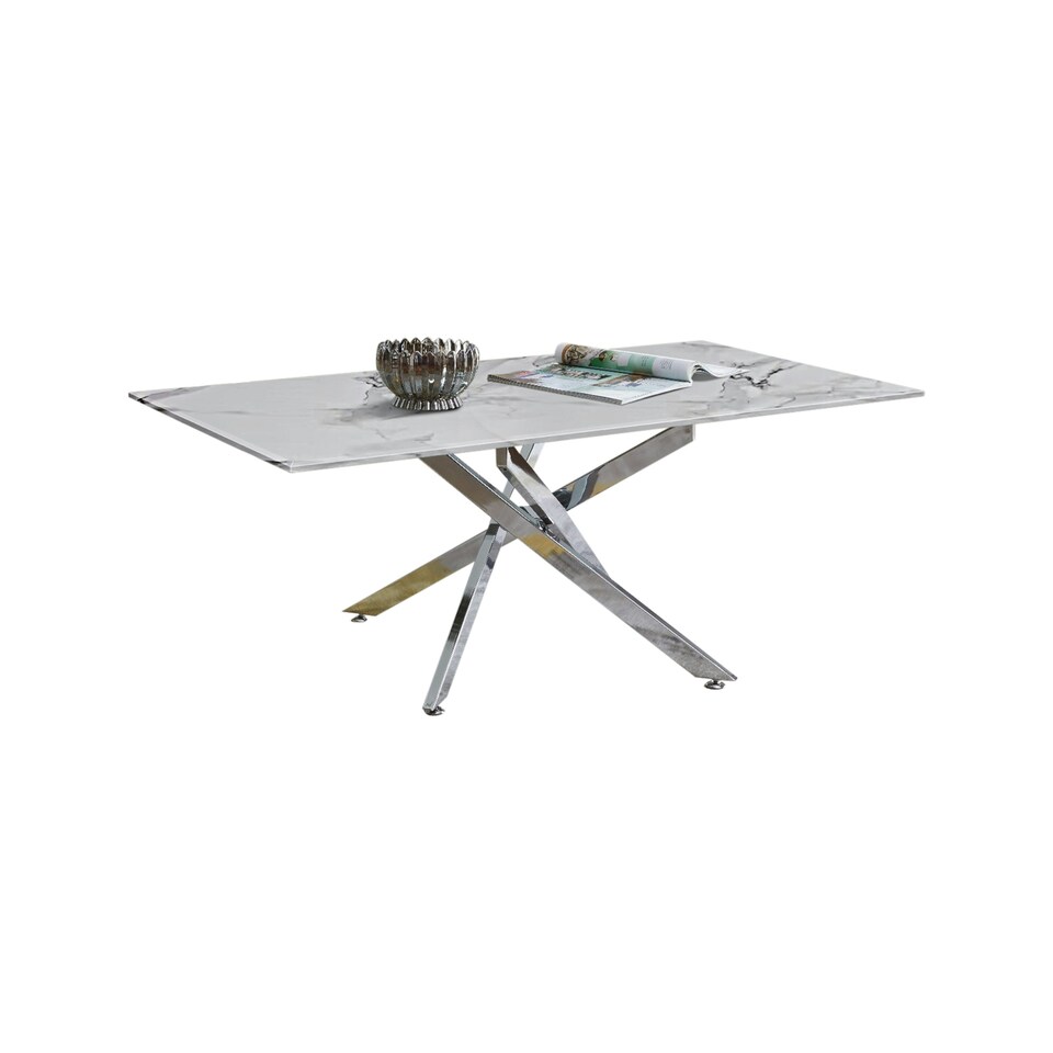 image 1 of Furniturebox Leonardo Coffee Table White Glass Marble Effect Top Silver Legs