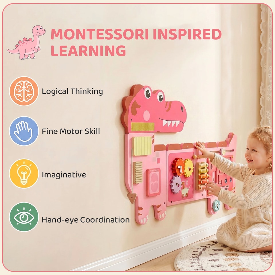 image 1 of AIYAPLAY Busy Board Panels Wall Mounted Dinosaur