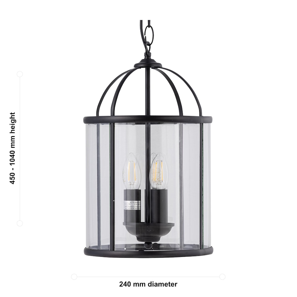 image 1 of Alicia - Black 3 Light Lantern Style Pendant | Black | Black and clear glass | Small | 1
