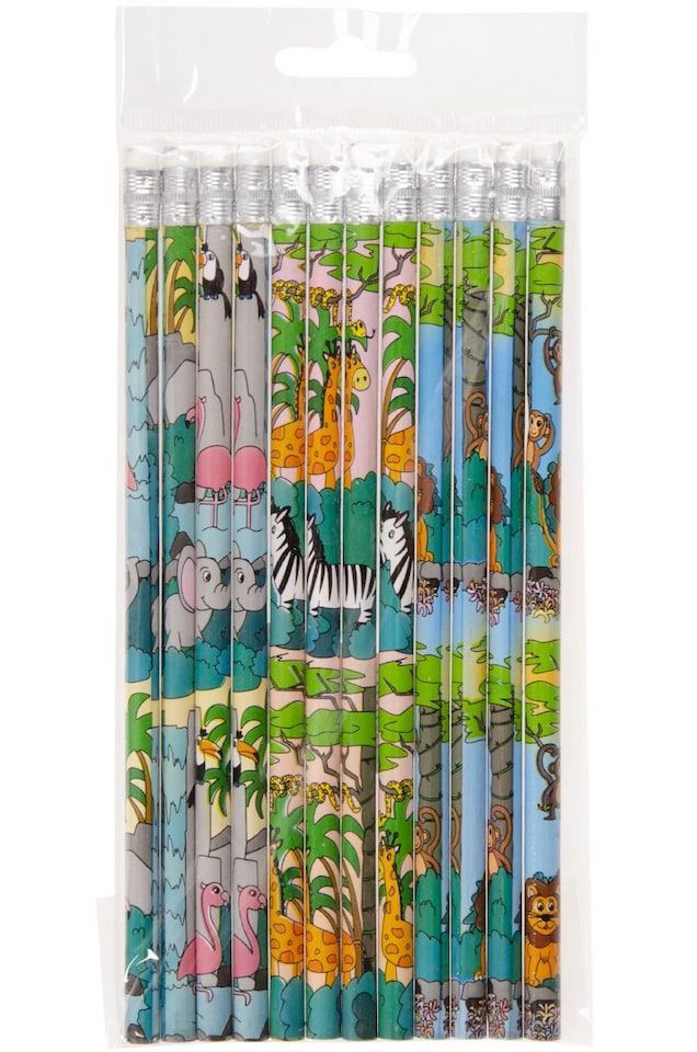 image 1 of Pack of 12 Wild Animals Design Pencils with Eraser
