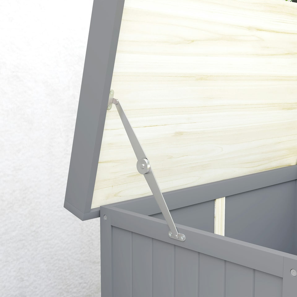 image 1 of Outsunny Wooden Garden Storage Shed w/Hinged Roof and Shelf, Grey