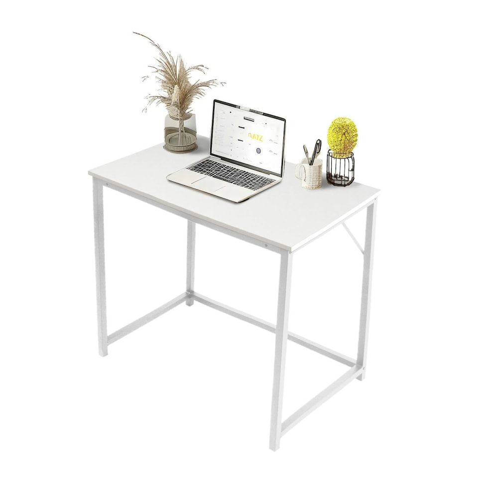 image 1 of Computer Desk 80cm White Rustic Wood Finish Sturdy Home Office Workstation for Small Spaces White