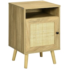 HOMCOM Nightstand, Rattan Bedside Table w/ Cabinet, Shelf, Natural