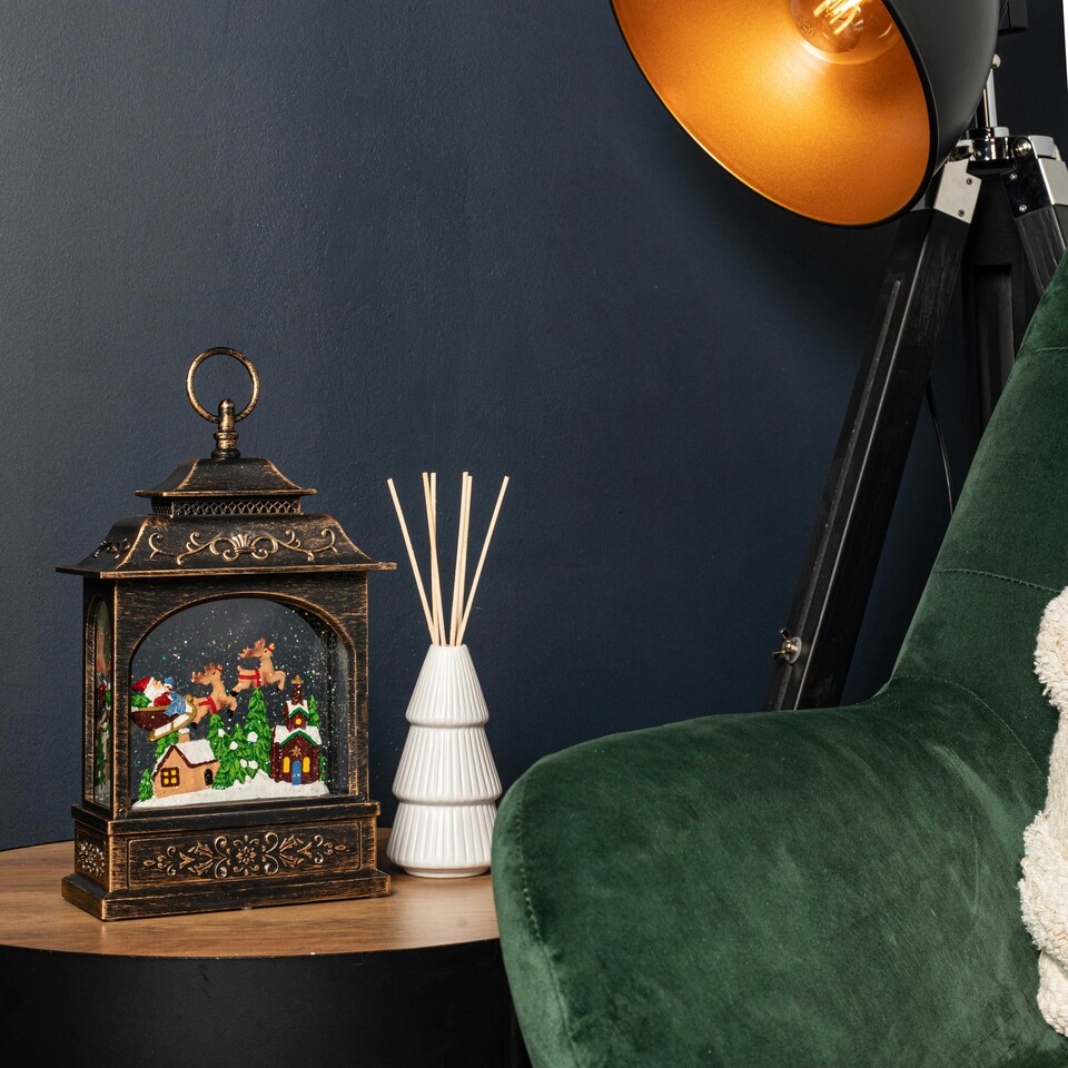 image 1 of 28cm Bronze Light up Christmas Santa Water Spinner with Warm White LEDs and Timer Function