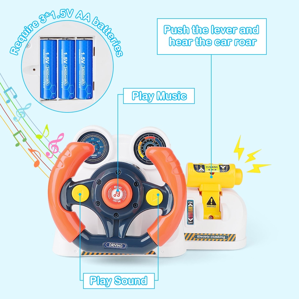 image 1 of Car Garage Tracks Simulation Steering Wheel Toy Set Vehicle Playset with Musical Puzzle Car Tracks